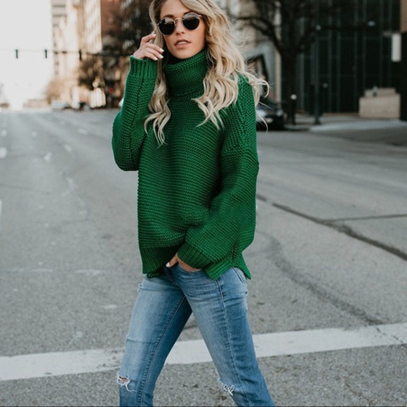 Green Turtleneck Chunky Sweater - Picture 3 of 5